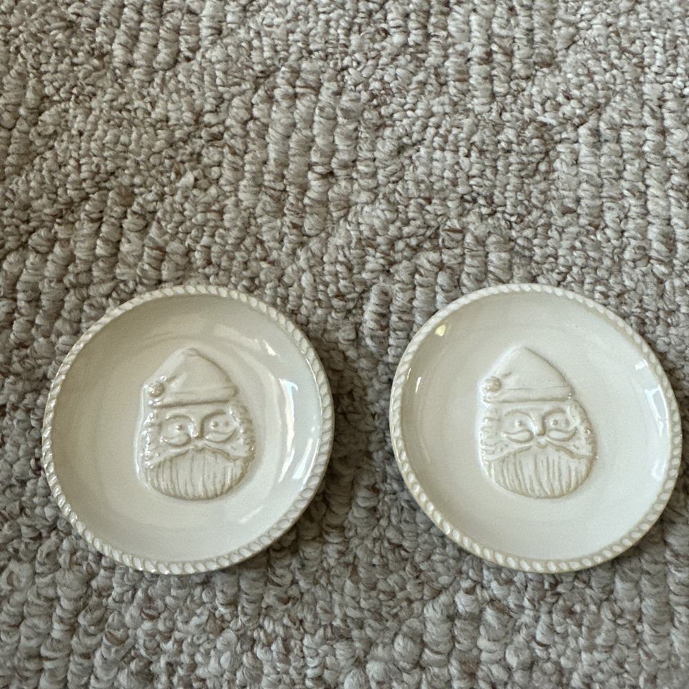 Mud Pie Cream Ceramic Dish -  Santa Theme Tidbit Plates NWT Christmas